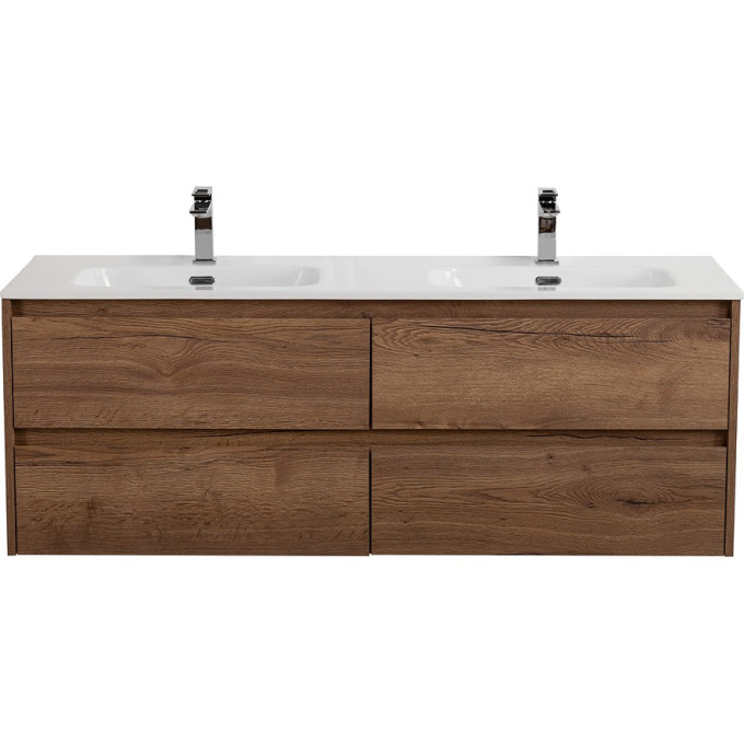 База под раковину подвесная BELBAGNO KRAFT-1400-4C-SO-2-RT с четырьмя выкатными ящиками для раковины с двумя чашами, Rovere Tabacco, 1400x460x500